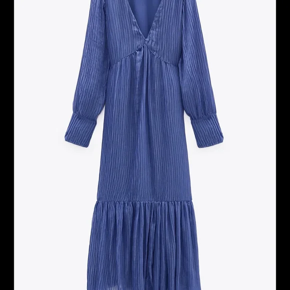 Zara Blue Pleated Maxi Dress - Picture 5 of 5